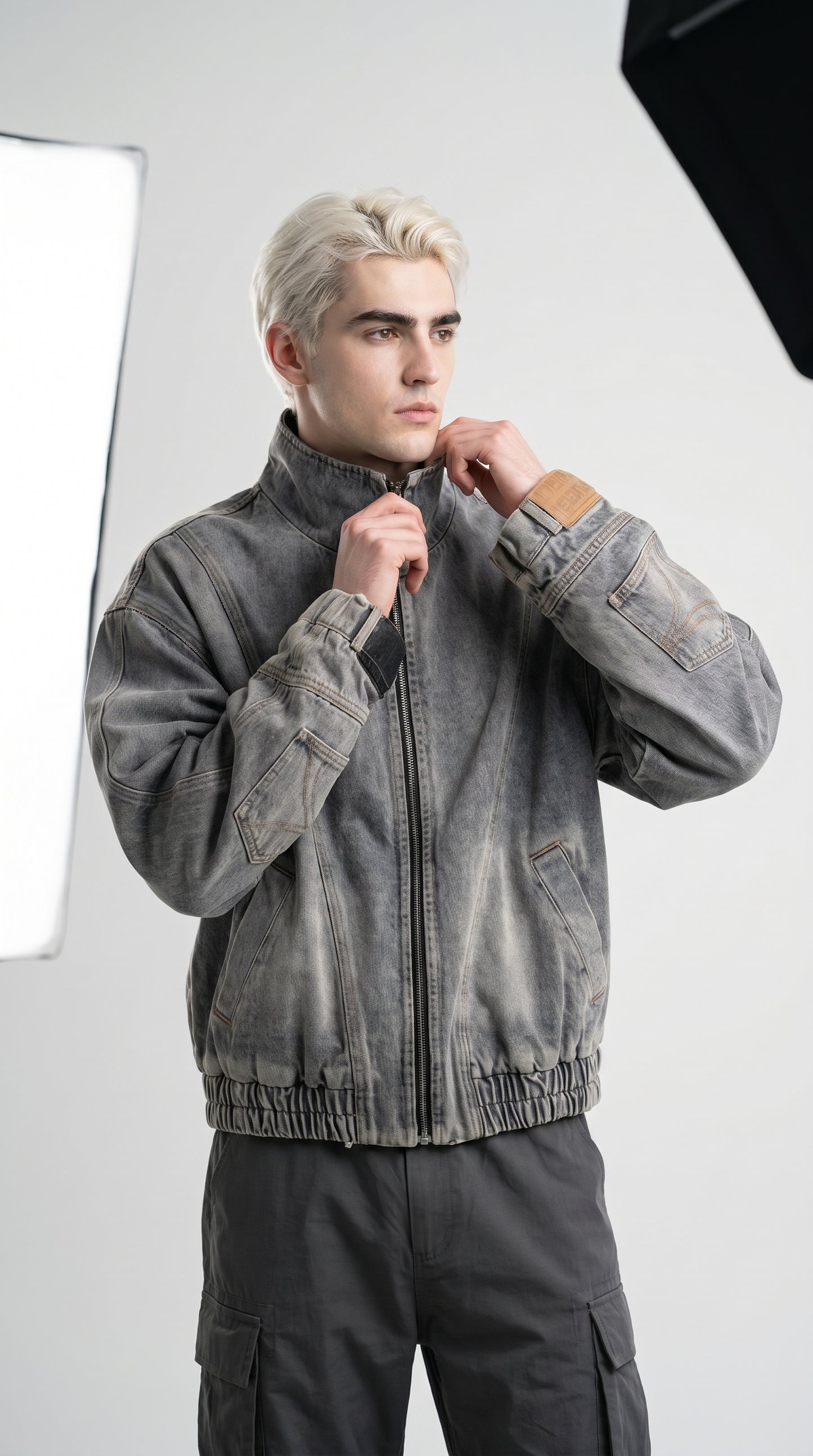 OT Oversized Washed Denim Jacket | Vintage Zip-Up Streetwear