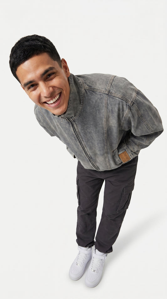 OT Oversized Washed Denim Jacket | Vintage Zip-Up Streetwear