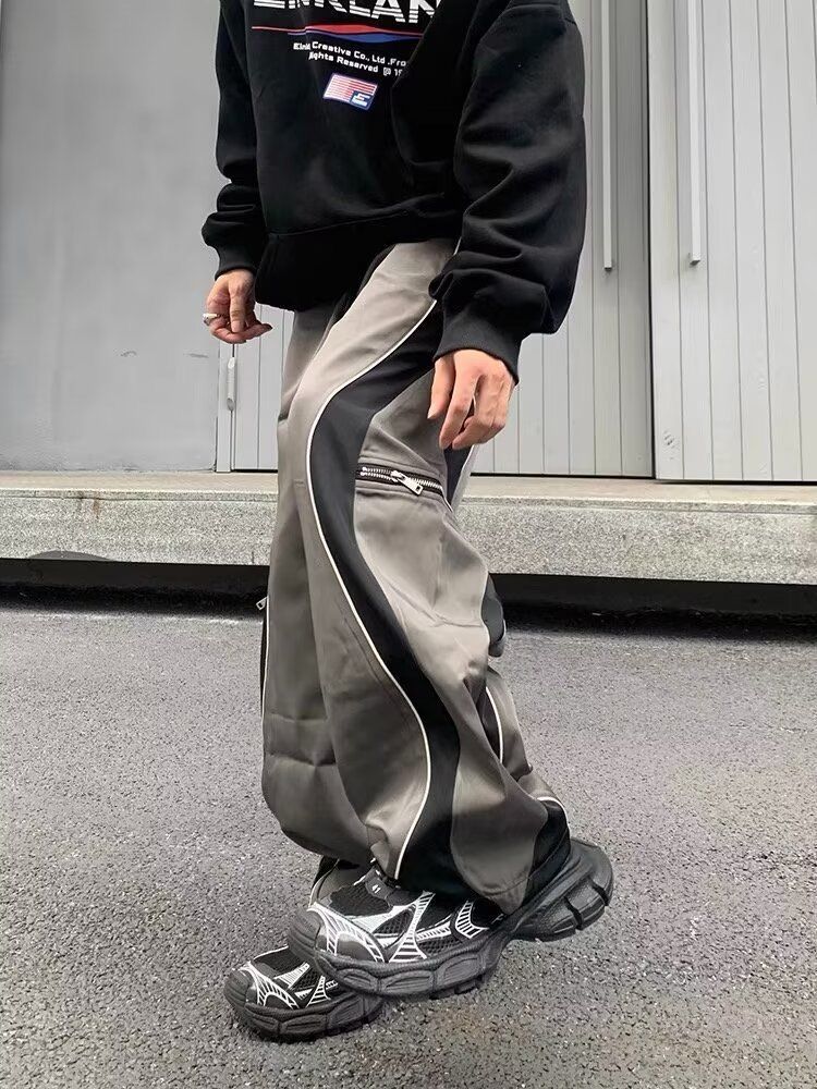 OT Track-Style Wide-Leg Trousers  | Reflective Stripe Pants