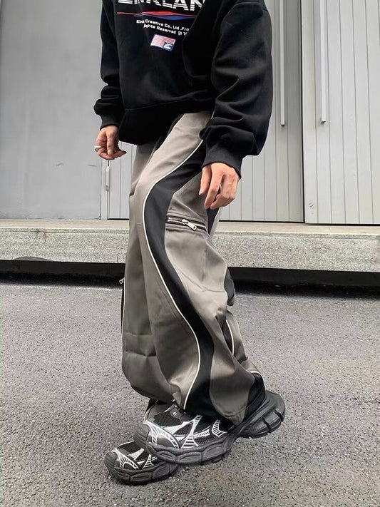 OT Track-Style Wide-Leg Trousers  | Reflective Stripe Pants
