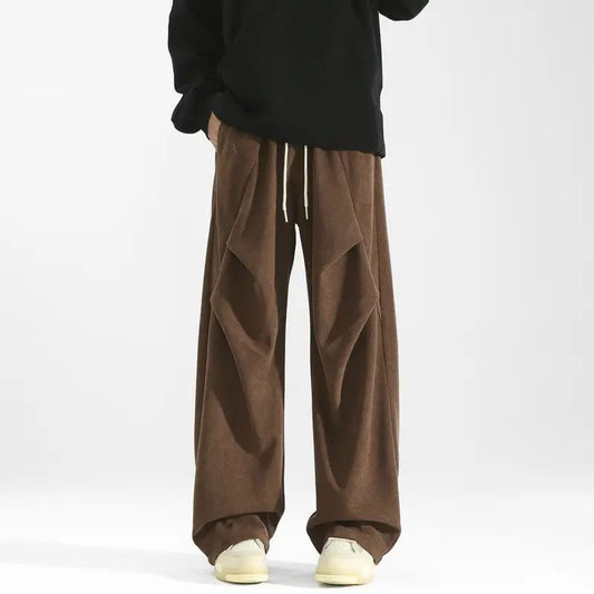 OT Wide-Leg Drawstring Trousers — Brown