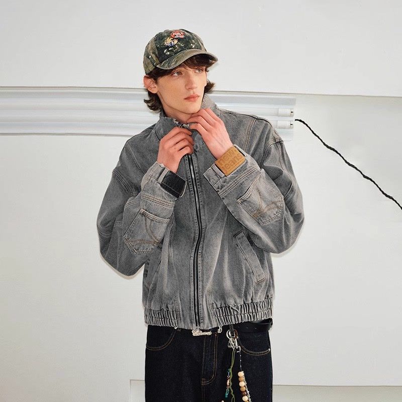 OT Oversized Washed Denim Jacket | Vintage Zip-Up Streetwear