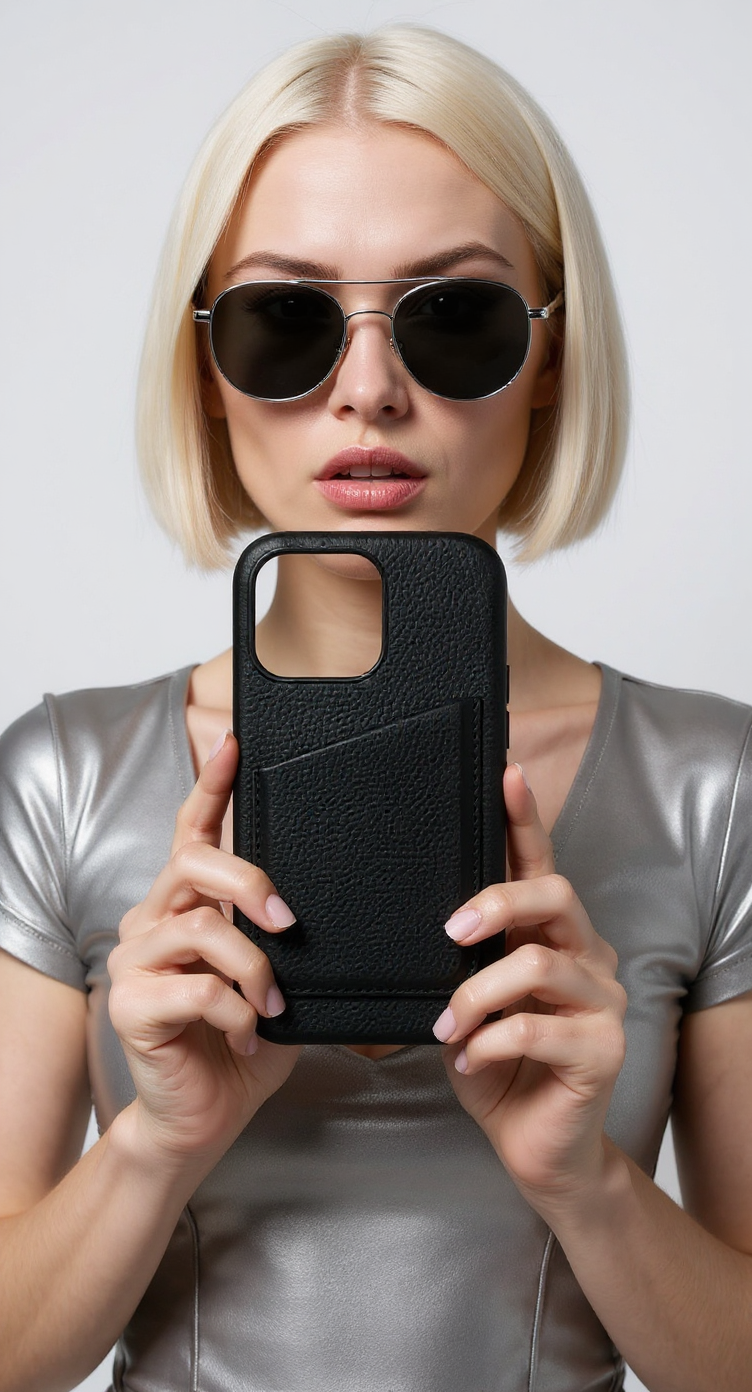 card holder black leather case