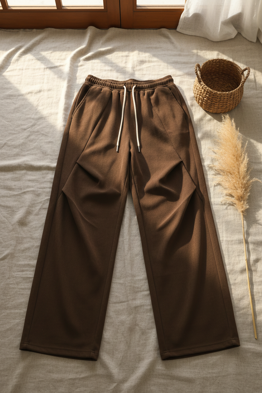 OT Wide-Leg Drawstring Trousers — Brown
